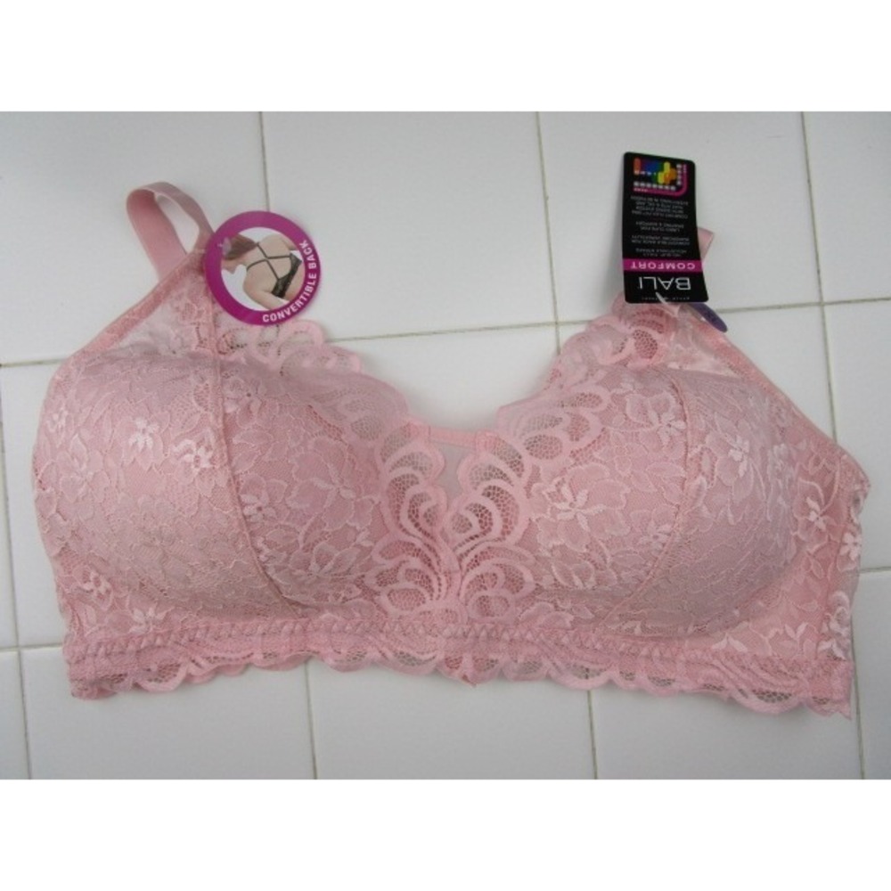 Bali Comfort Lace Desire Wireless Bra Gentle Peach Women's 2XL Convertible Back